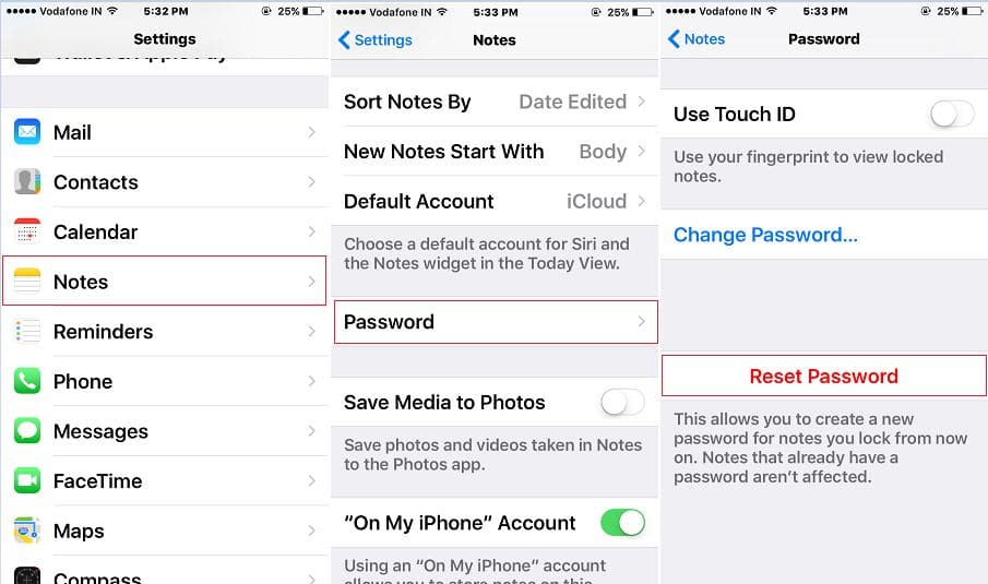 Resetting Notes Password on iPhone