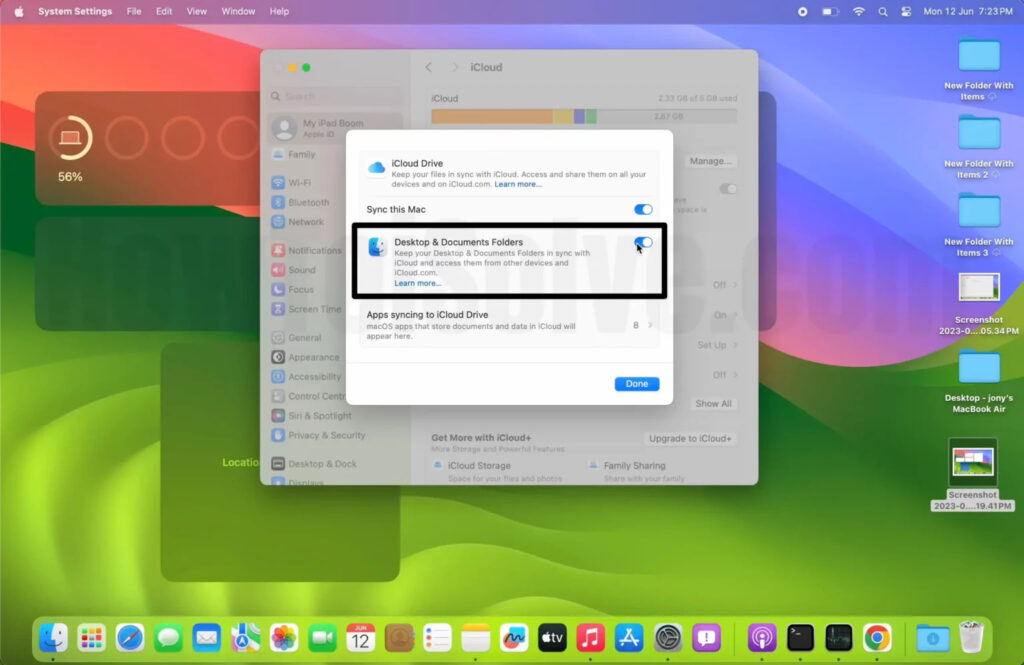 disable Documents Folder and iCloud for Desktop on your Mac
