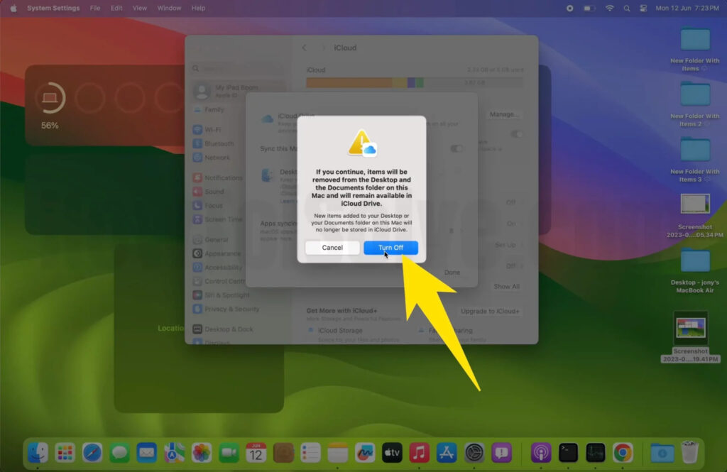 disable the iCloud drive Documents and Desktop